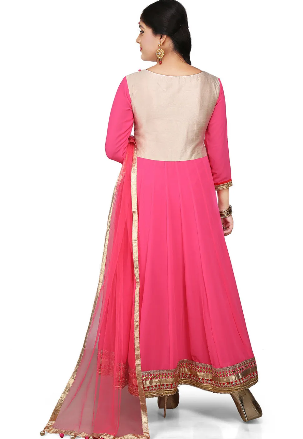 Embroidered Jacket Style Abaya Georgette Suit in Pink