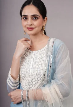 Embroidered Kota Doria Pakistani Suit in Sky Blue