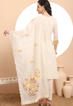 Embroidered Kota Doria Pakistani Suit in Cream