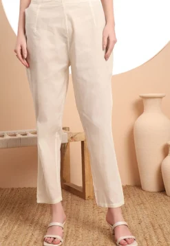 Embroidered Kota Doria Pakistani Suit in Cream