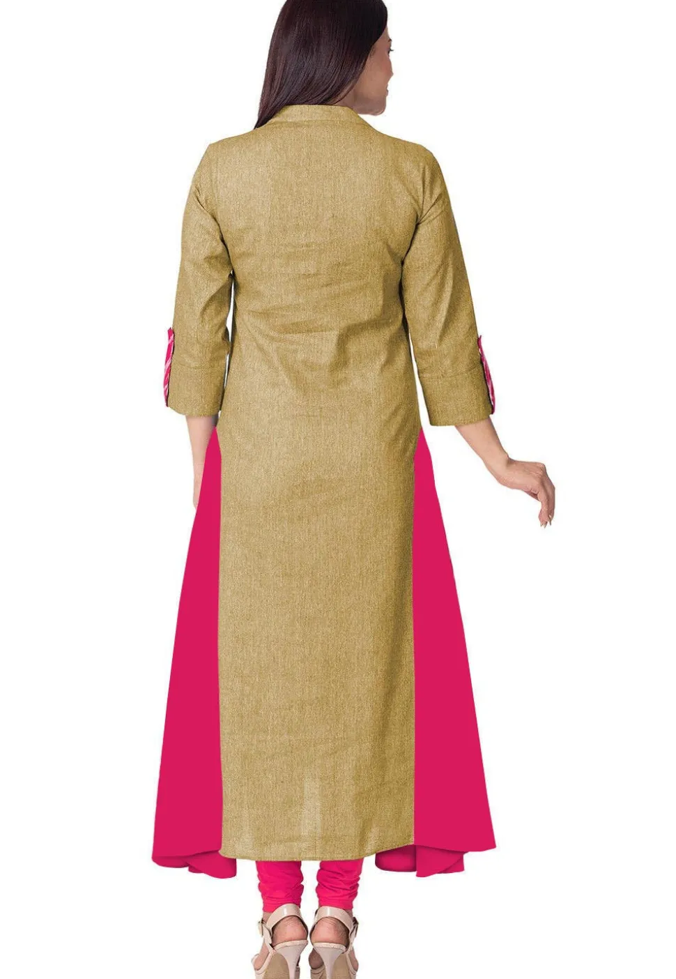 Embroidered Linen Cotton a Line Suit in Beige