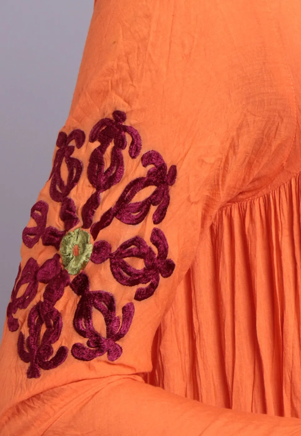 Embroidered Mulmul Cotton Abaya Style Suit in Orange
