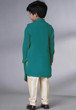 Embroidered Muslin Silk Asymmetric Kurta Set in Light Green