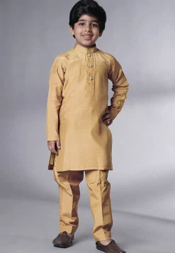 Embroidered Muslin Silk Kurta Set in Beige