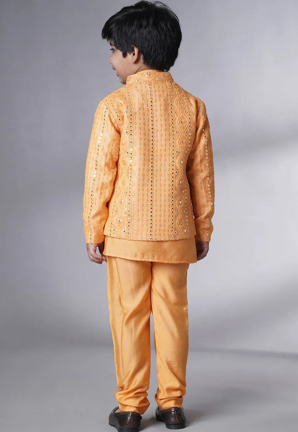 Embroidered Muslin Silk Kurta Set in Mustard