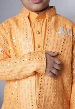 Embroidered Muslin Silk Kurta Set in Mustard