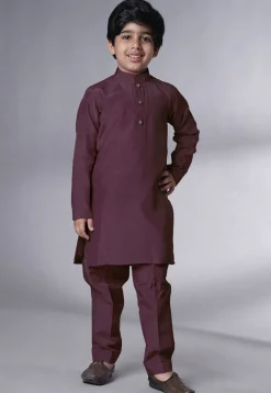Embroidered Muslin Silk Kurta Set in Wine