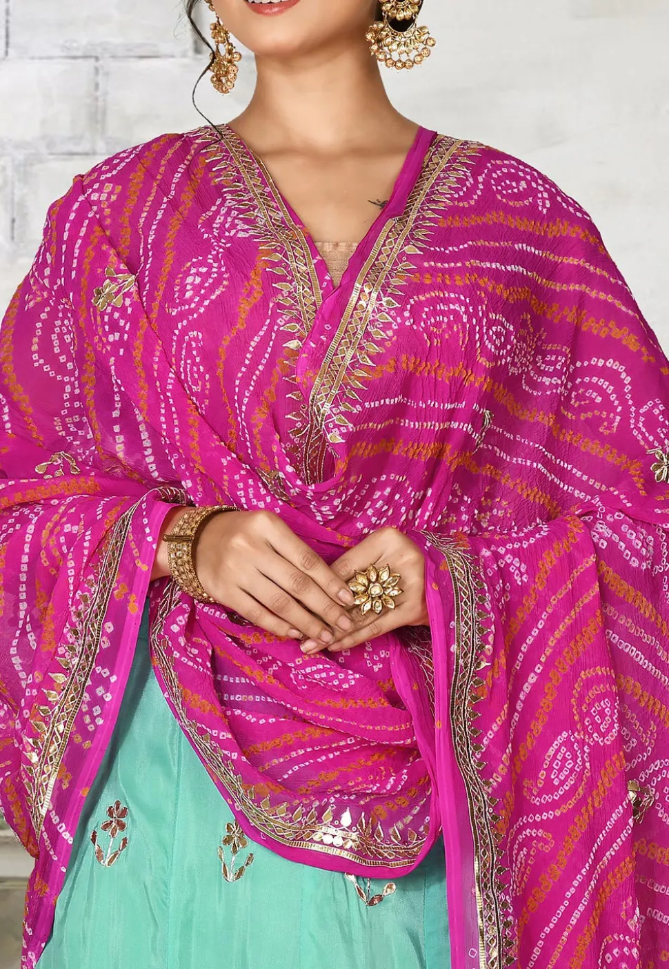 Embroidered Muslin Silk Lehenga in Sea Greean