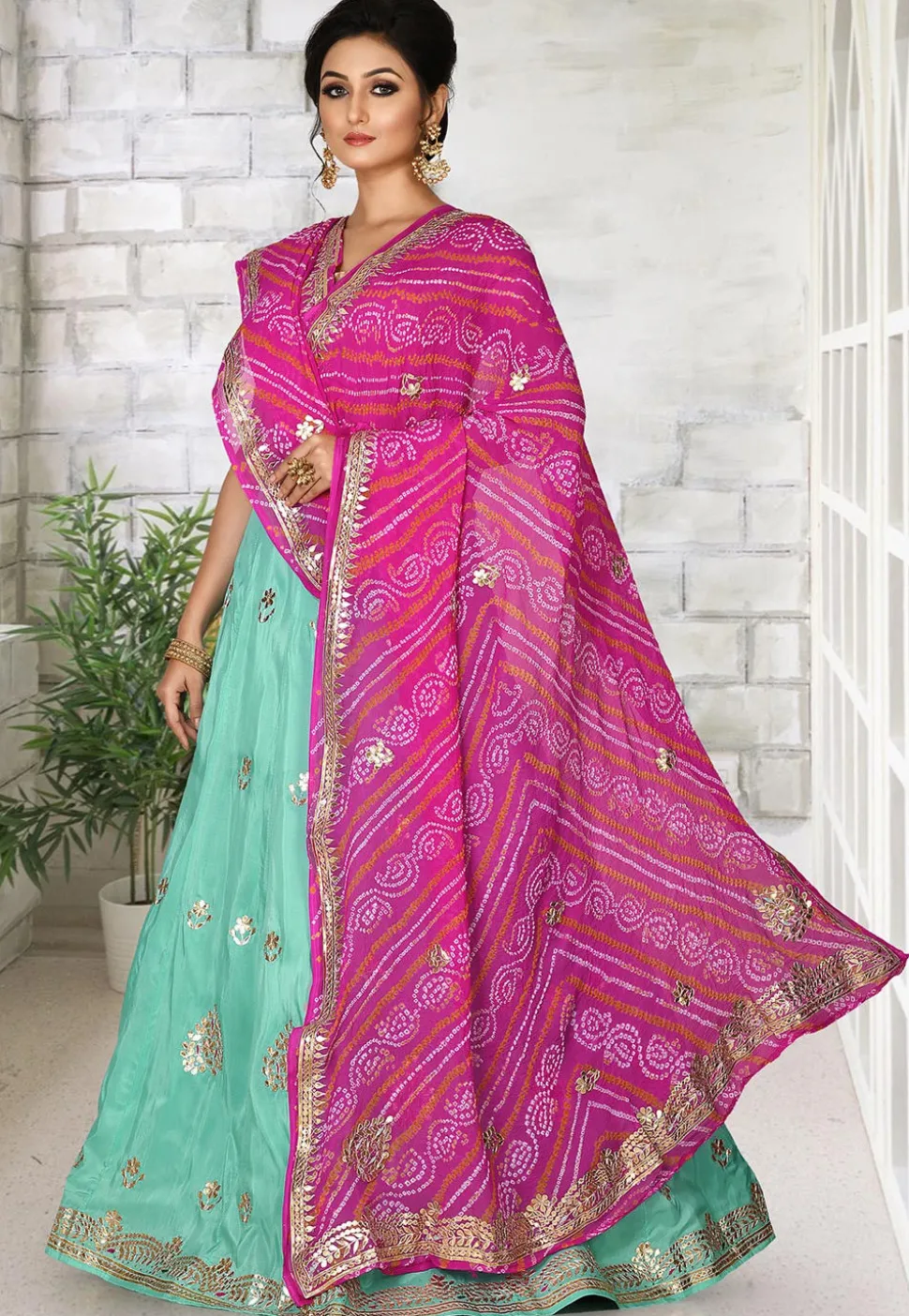 Embroidered Muslin Silk Lehenga in Sea Greean