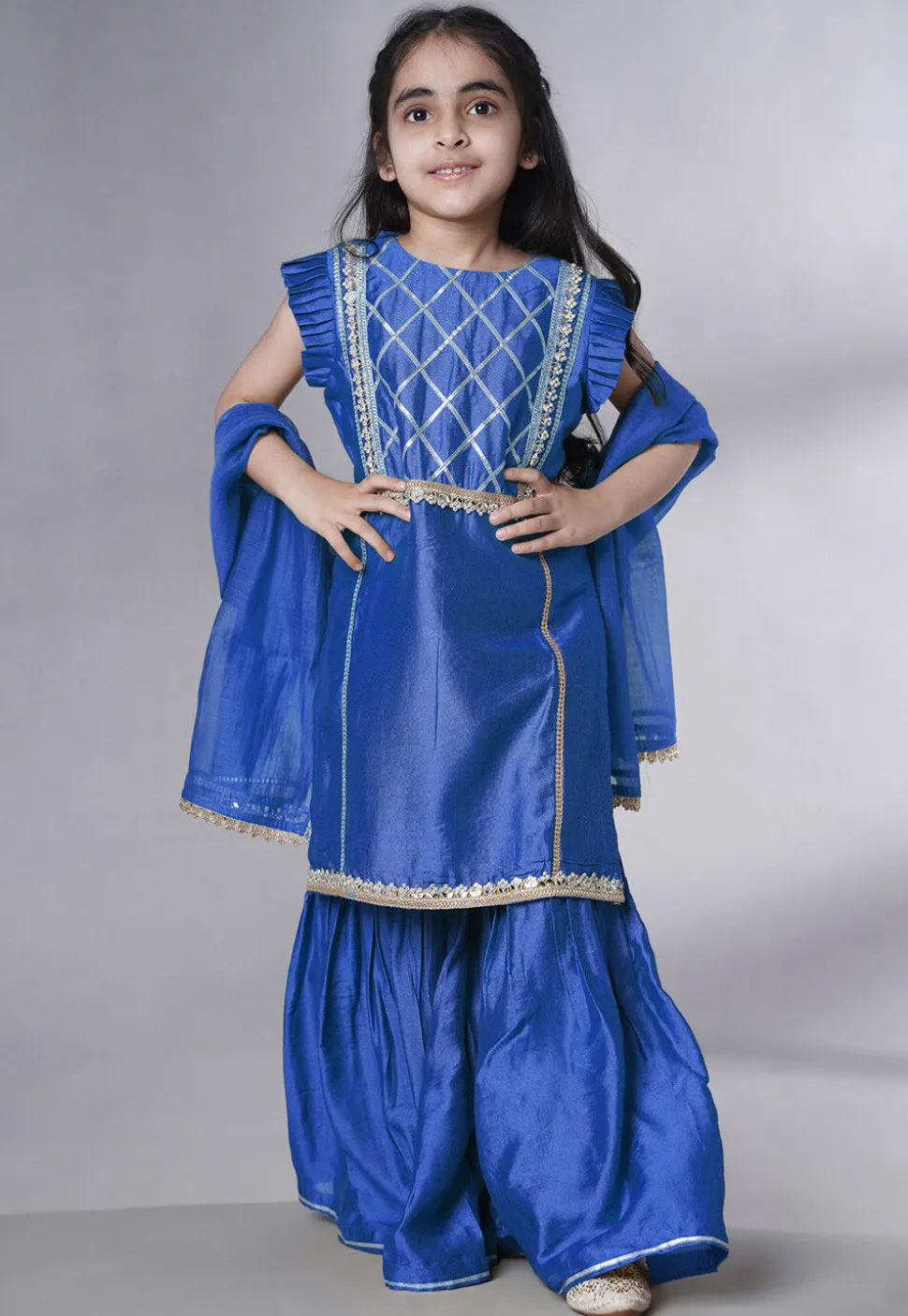 Embroidered Muslin Silk Pakistani Suit in Blue