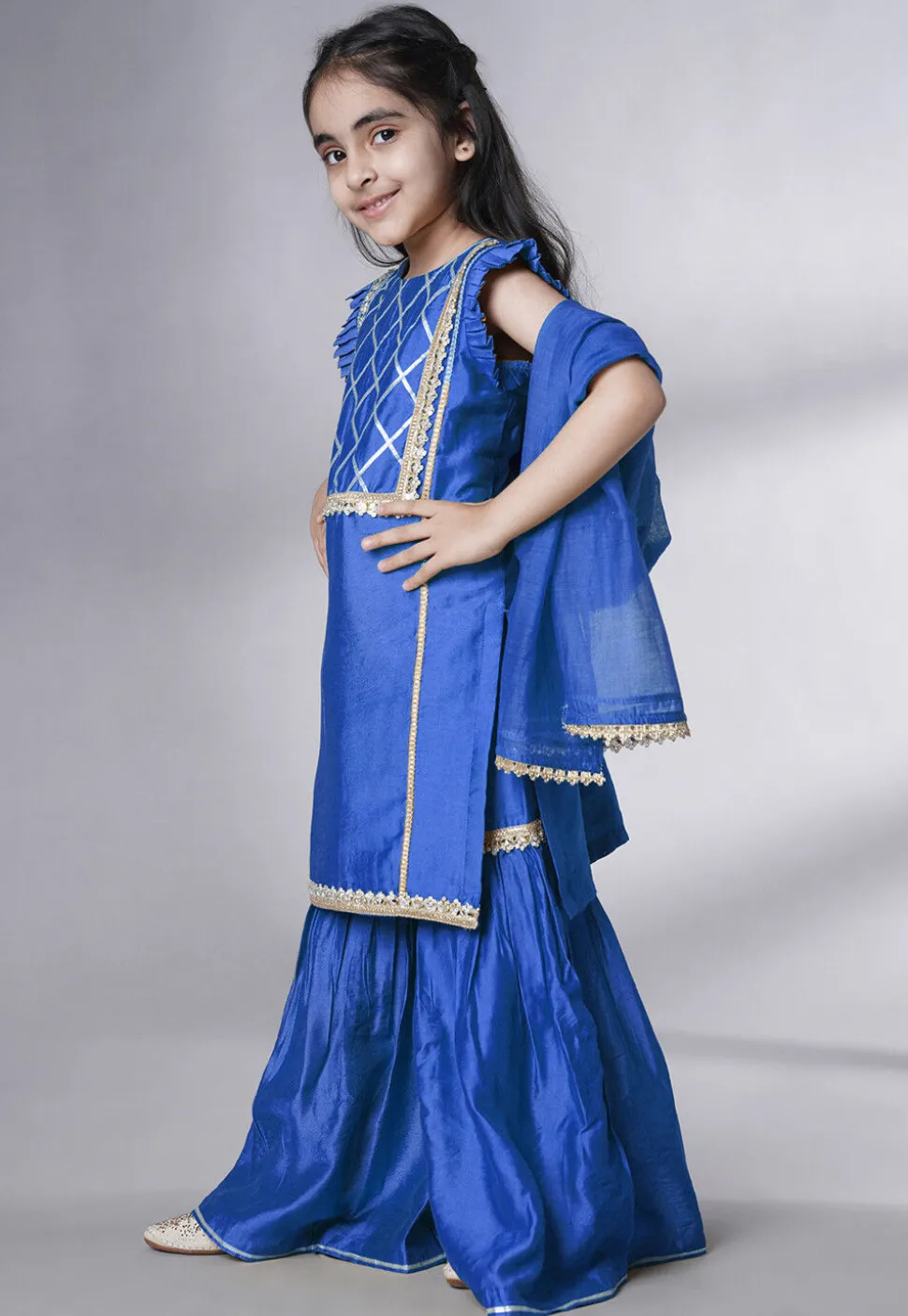 Embroidered Muslin Silk Pakistani Suit in Blue