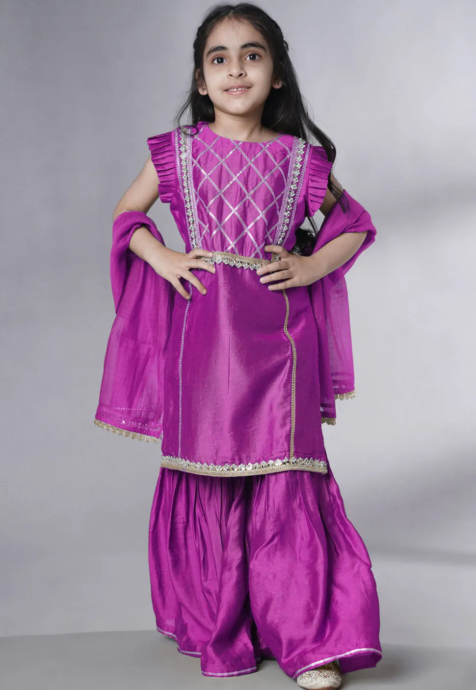 Embroidered Muslin Silk Pakistani Suit in Magenta