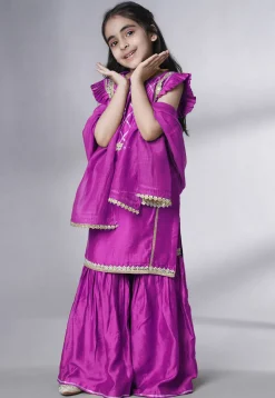 Embroidered Muslin Silk Pakistani Suit in Magenta