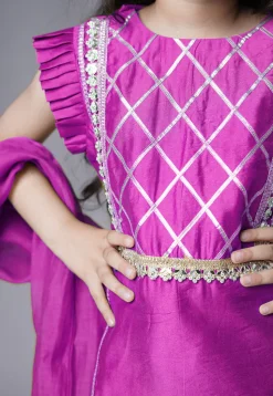 Embroidered Muslin Silk Pakistani Suit in Magenta