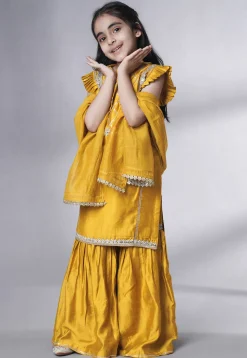Embroidered Muslin Silk Pakistani Suit in Mustard