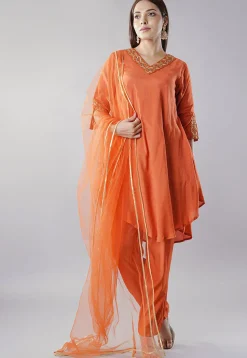 Embroidered Muslin Silk Pakistani  Suit in Rust