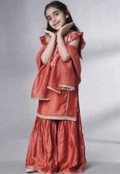 Embroidered Muslin Silk Pakistani Suit in Rust