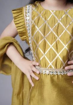 Embroidered Muslin Silk Pakistani Suit in Dusty Green