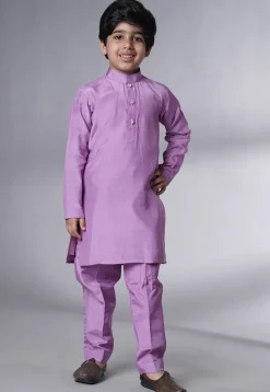 Embroidered Muslin Silk Sherwani Set in Light Purple