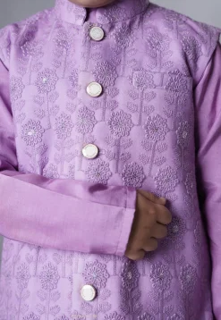 Embroidered Muslin Silk Sherwani Set in Light Purple