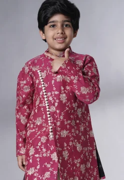 Embroidered Muslin Silk Sherwani Set in Magenta
