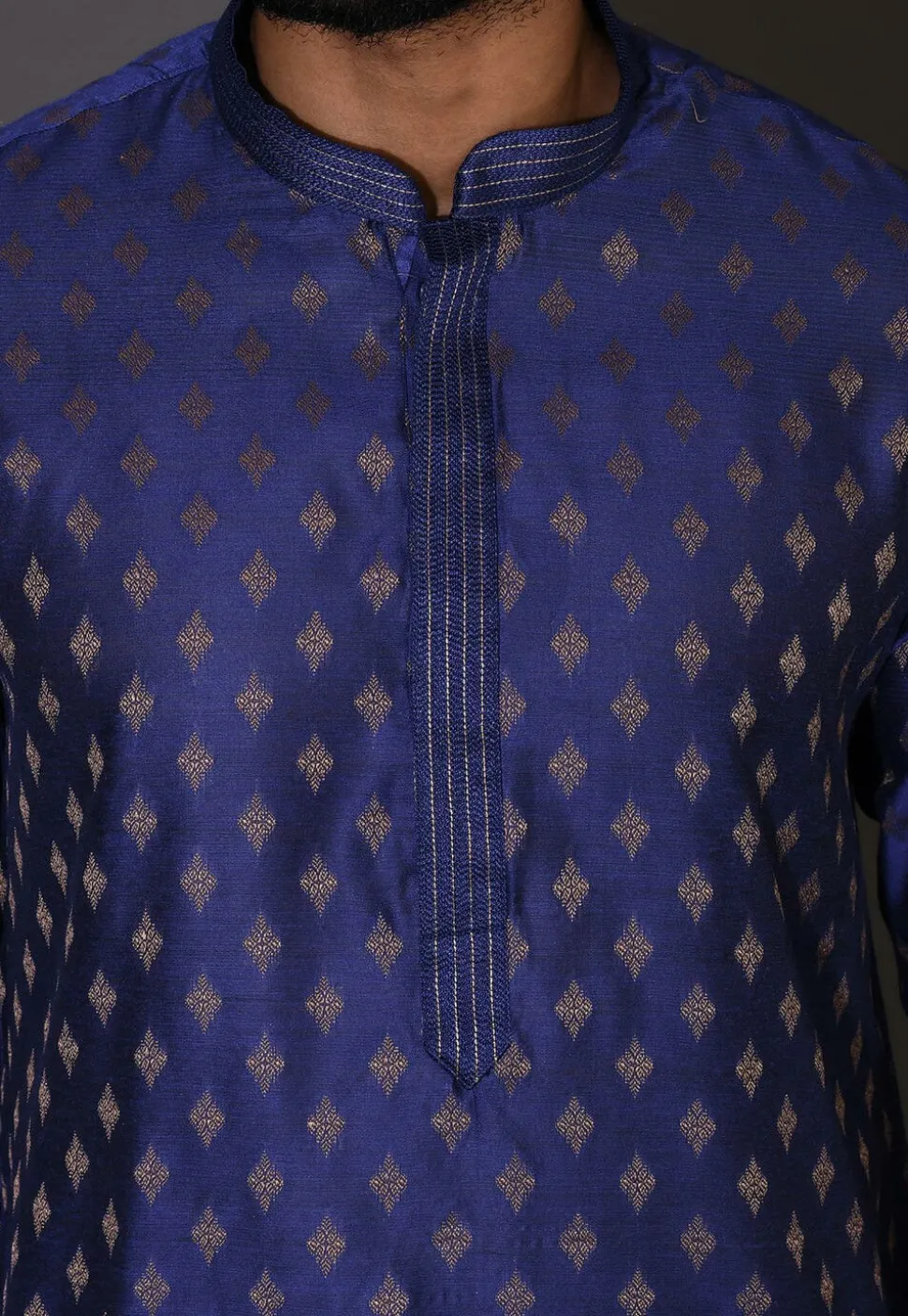 Embroidered Neckline Cotton Silk Dhoti Kurta in Royal Blue