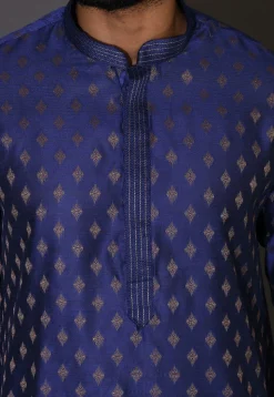 Embroidered Neckline Cotton Silk Kurta Set in Royal Blue