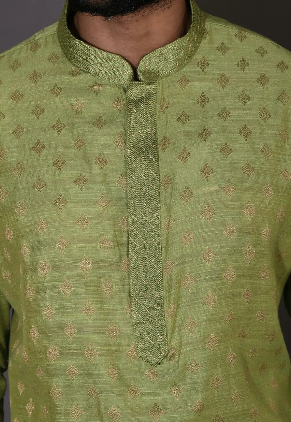 Embroidered Neckline Cotton Silk Jacquard Dhoti Kurta in Green