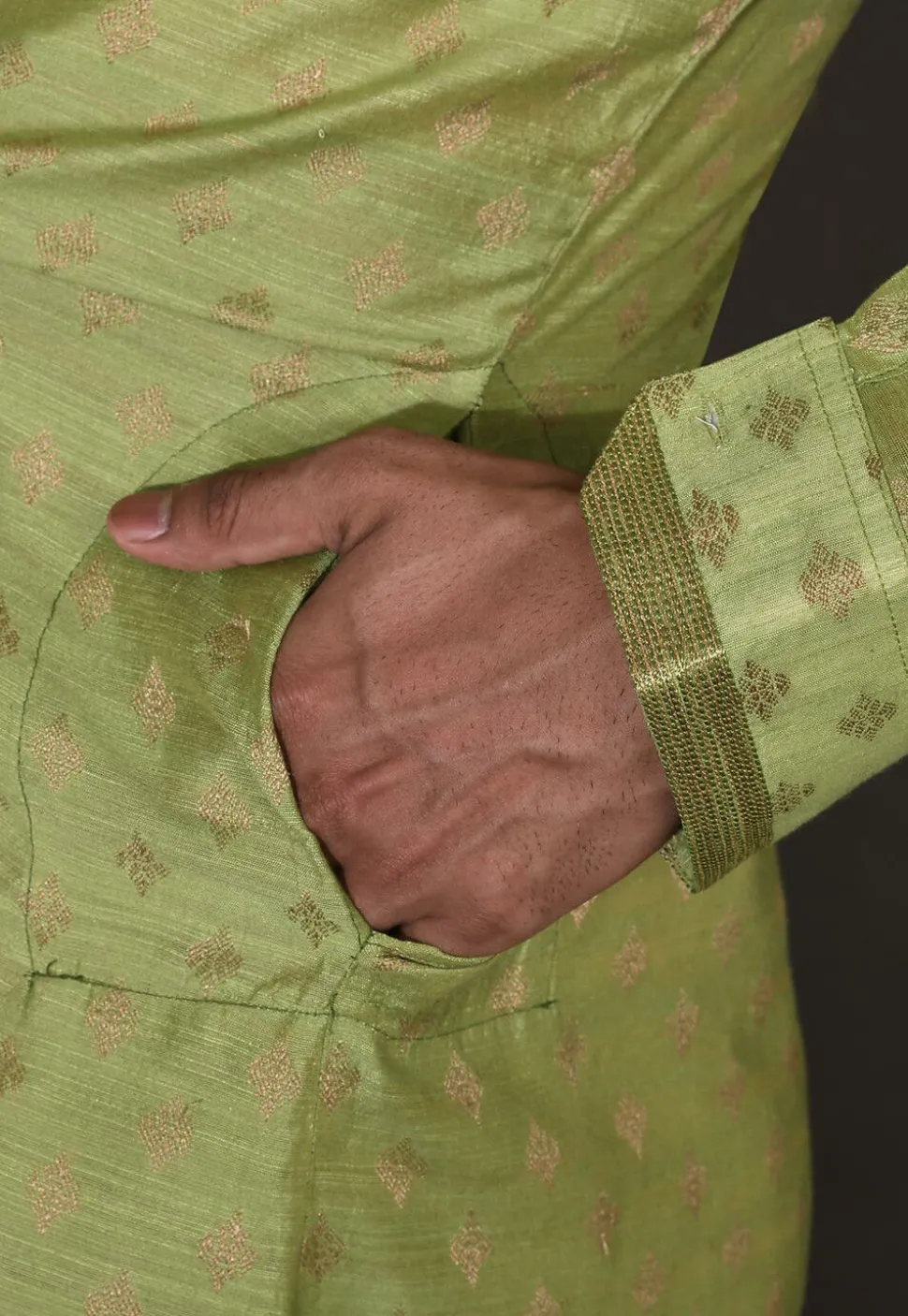 Embroidered Neckline Cotton Silk Jacquard Dhoti Kurta in Green