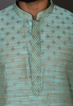 Embroidered Neckline Cotton Silk Dhoti Kurta in Turquoise