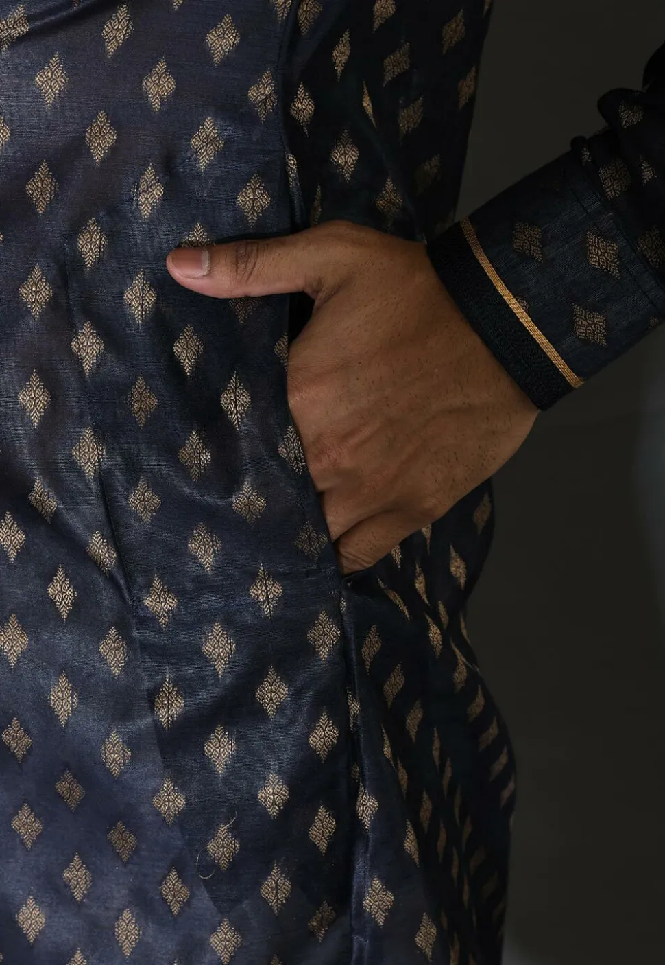Embroidered Neckline Cotton Silk Dhoti Kurta in Navy Blue