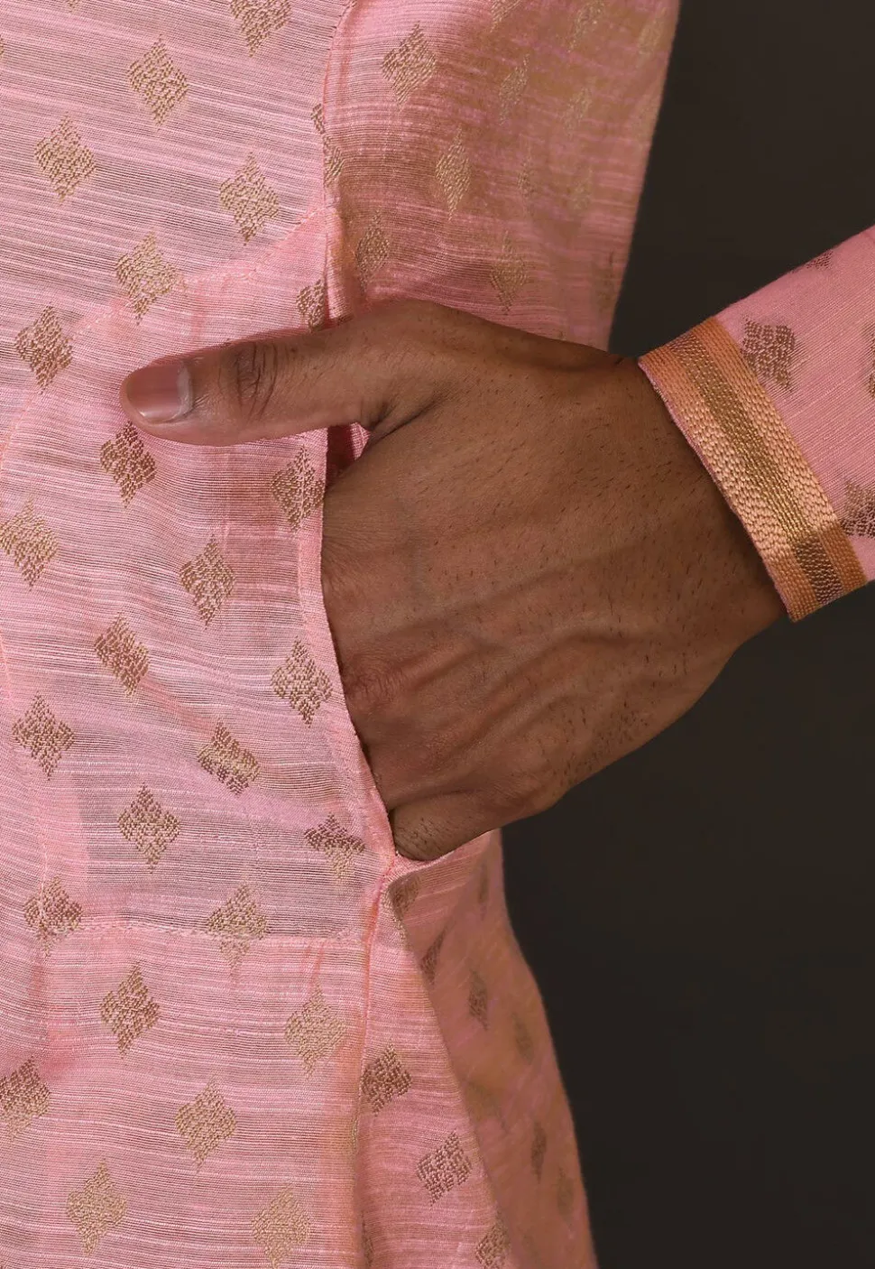 Embroidered Neckline Cotton Silk Jacquard Dhoti Kurta in Pink
