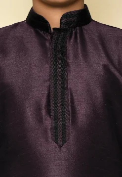 Embroidered Neckline Dupion Silk Kurta Set in Wine