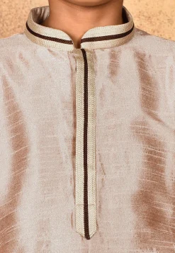Embroidered Neckline Dupion Silk Kurta in Pastel Brown
