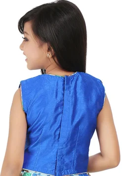 Embroidered Neckline Dupion Silk Top in Blue and Pastel Blue