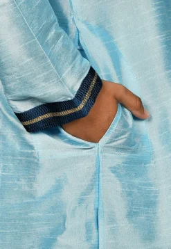 Embroidered Neckline Dupion Silk Kurta in Light Blue