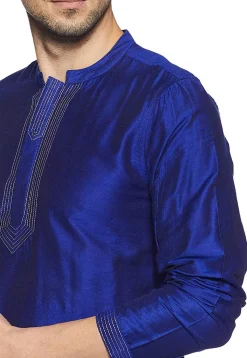 Embroidered Neckline Dupion Silk Short Kurta in Royal Blue