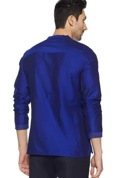 Embroidered Neckline Dupion Silk Short Kurta in Royal Blue