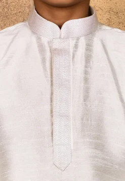 Embroidered Neckline Dupion Silk Kurta in Off White
