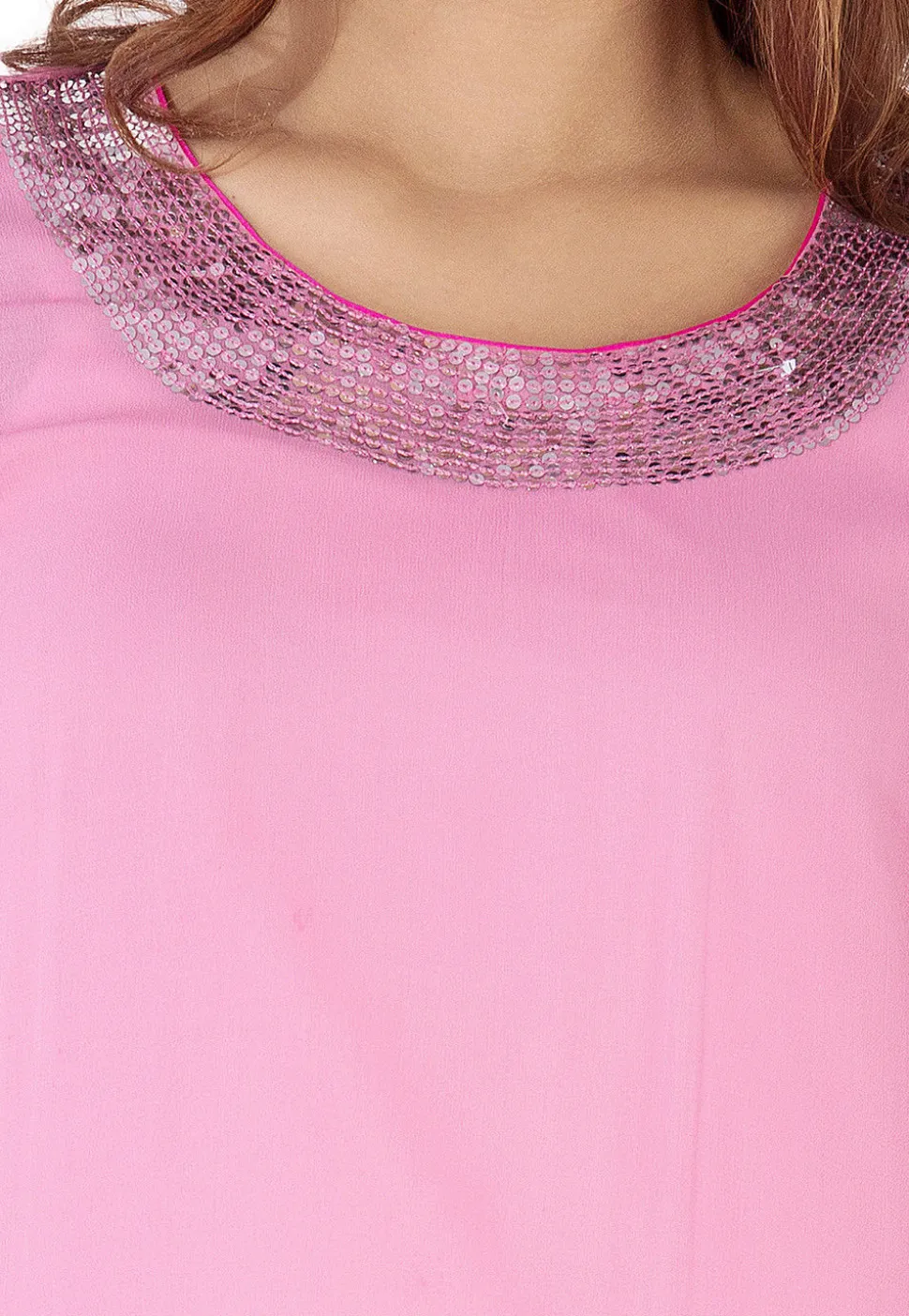 Embroidered Neckline Georgette A Line Suit in Light Pink