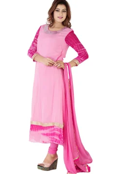 Embroidered Neckline Georgette A Line Suit in Light Pink
