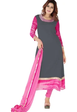 Embroidered Neckline Georgette A Line Suit in Grey