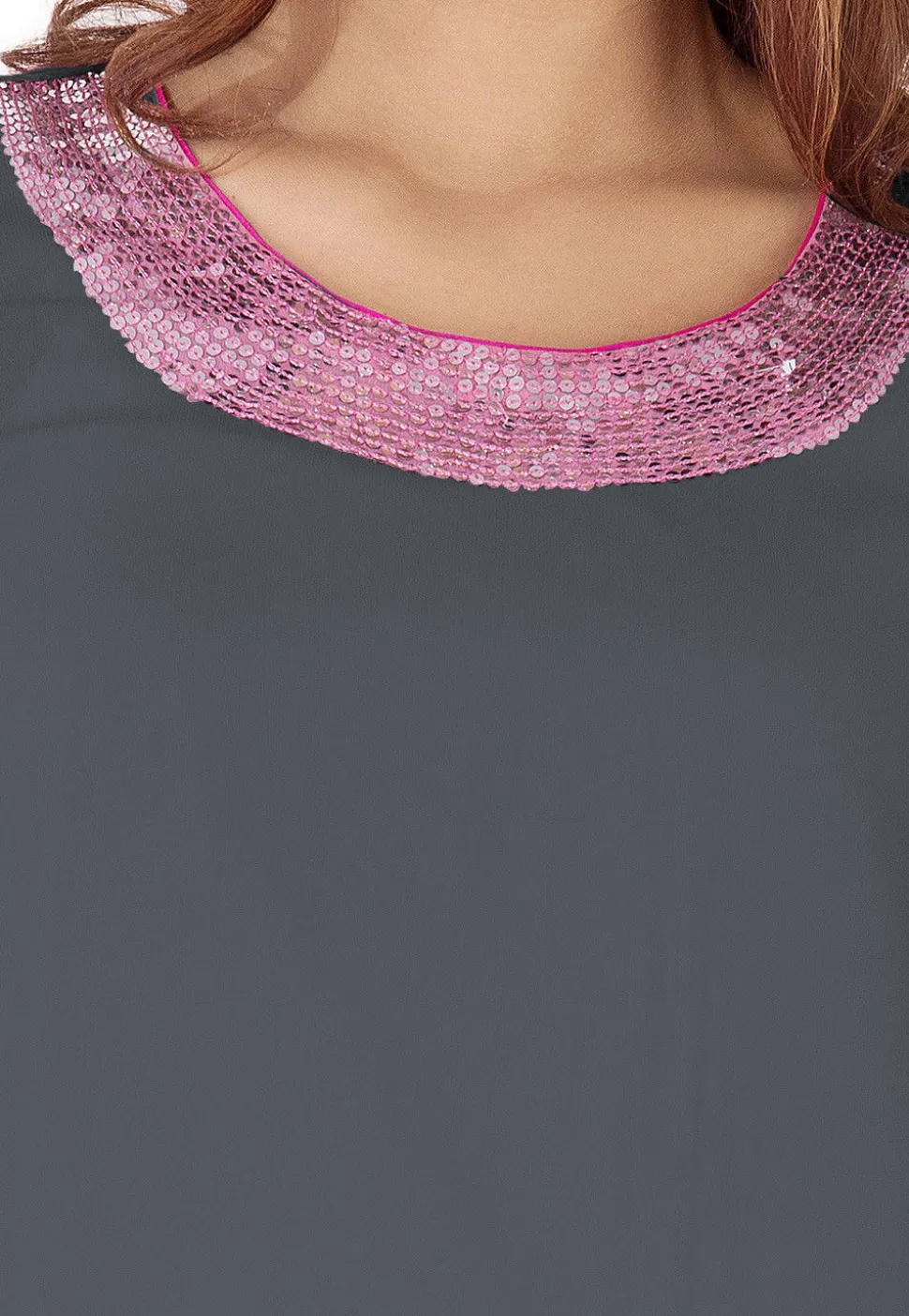 Embroidered Neckline Georgette A Line Suit in Grey
