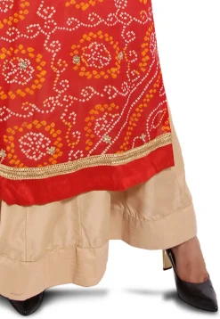 Embroidered Neckline Pure Chinon Crepe Abaya Style Suit in Red