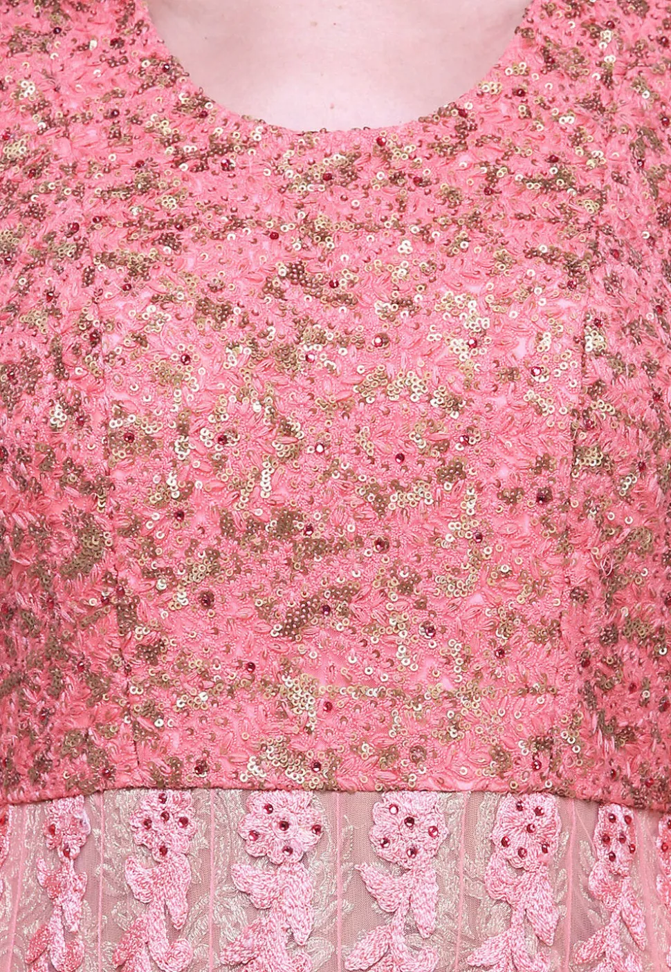 Embroidered Net Abaya Style Suit in Pink