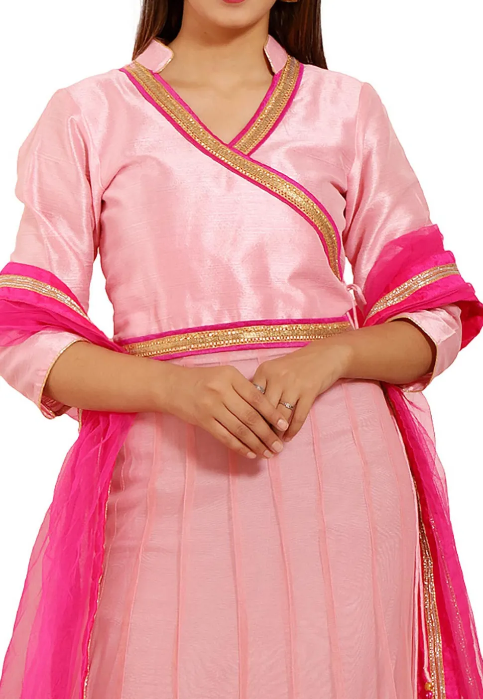 Embroidered Net Abaya Style Suit in Pink