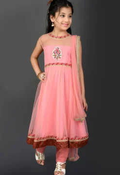 Embroidered Net Anarkali Suit in Pink