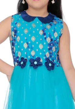 Embroidered Net Anarkali Suit in Turquoise