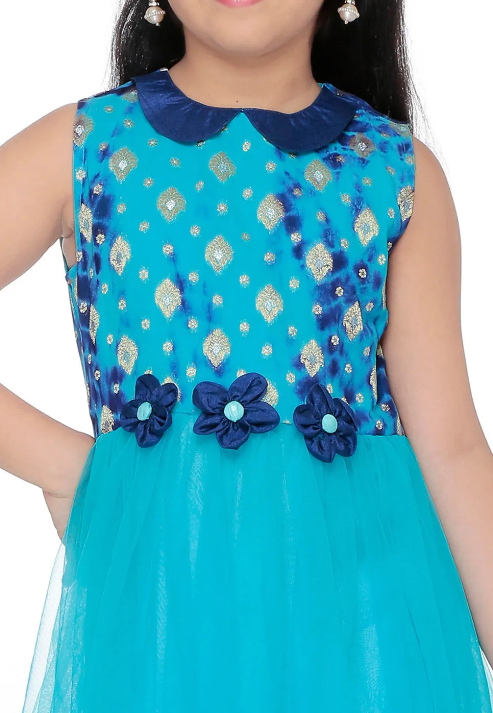 Embroidered Net Anarkali Suit in Turquoise