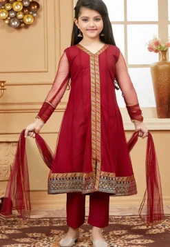 Embroidered Net Anarkali Suit in Maroon